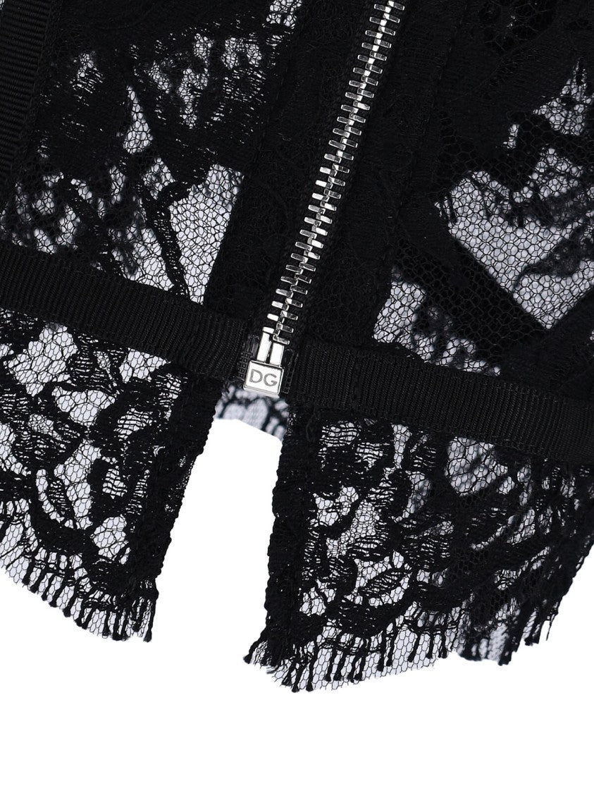 Dolce & Gabbana Lace Top, In Black Fabric, Floral Motif
