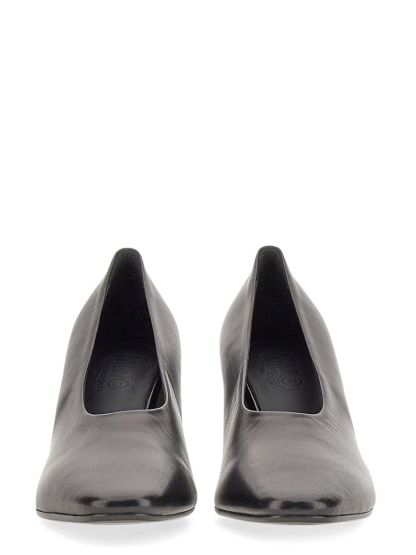 Mm6 By Maison Margiela Pointed Toe Leather Pumps With Flared Heel