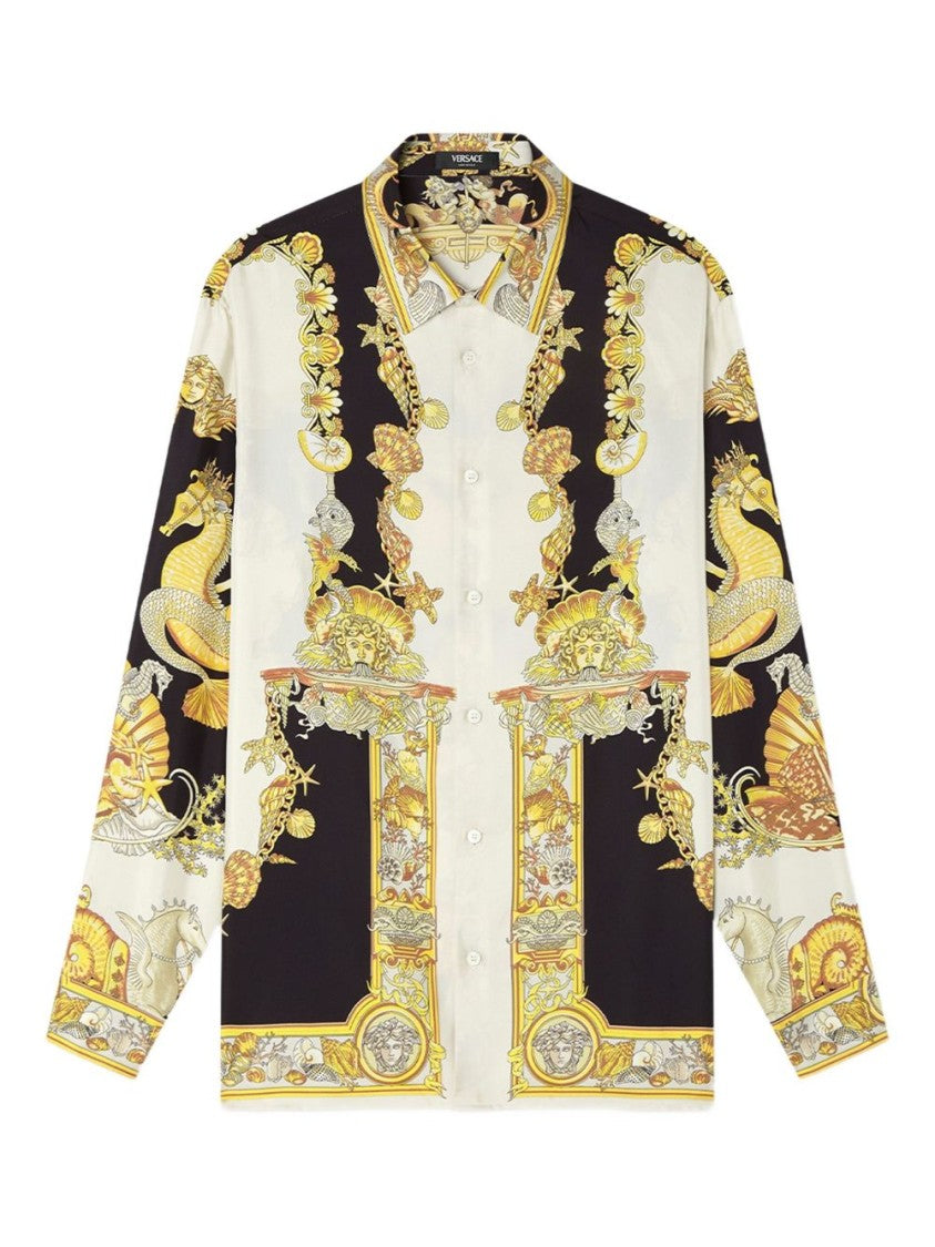 Versace Ivory And Black Silk Shirt