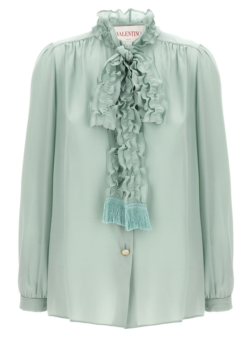 Valentino Garavani Silk Crepe De Chine Lavallière Shirt With Ruffled Sash
