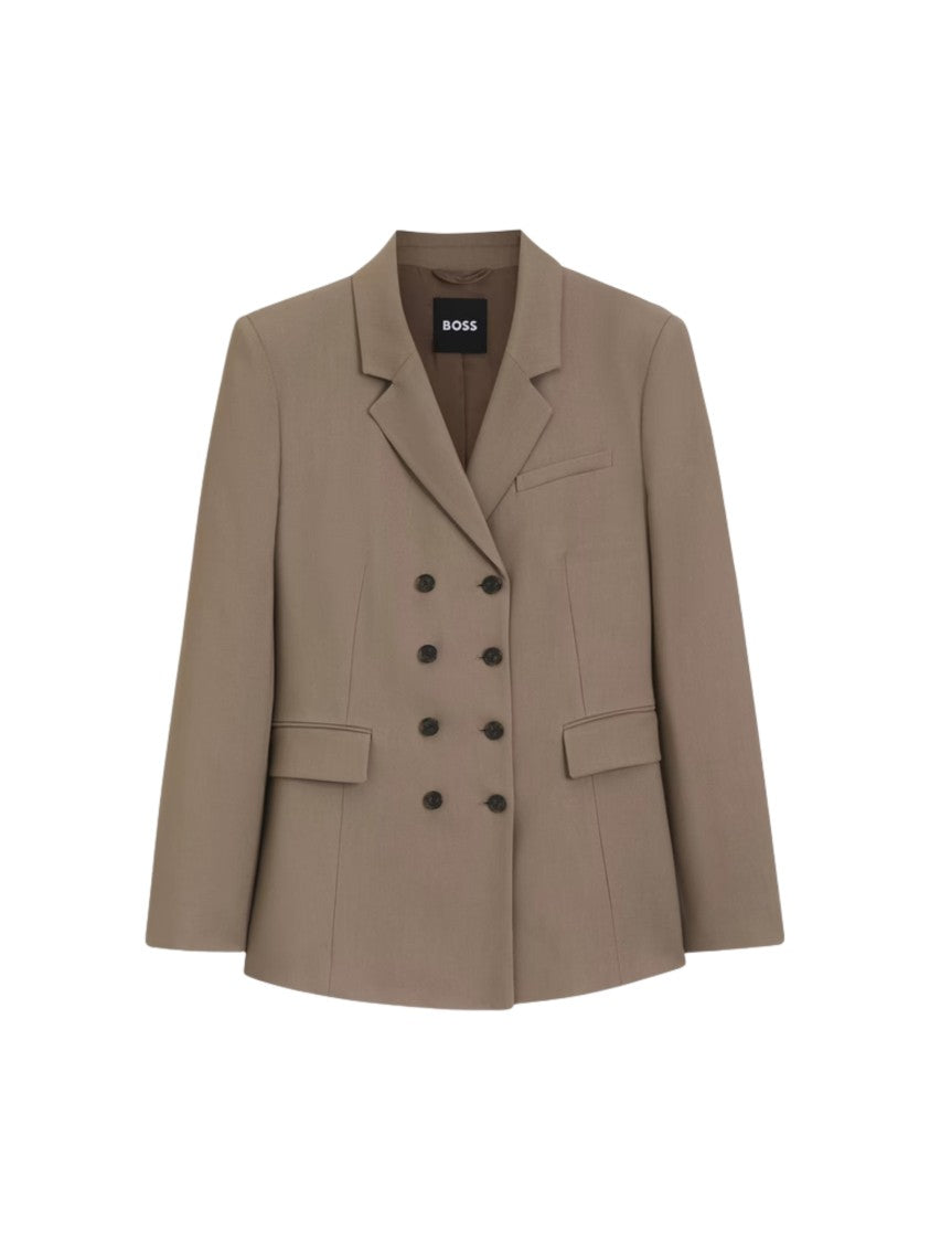 Boss Structured Brown Double-Breasted Blazer With Notched Lapel