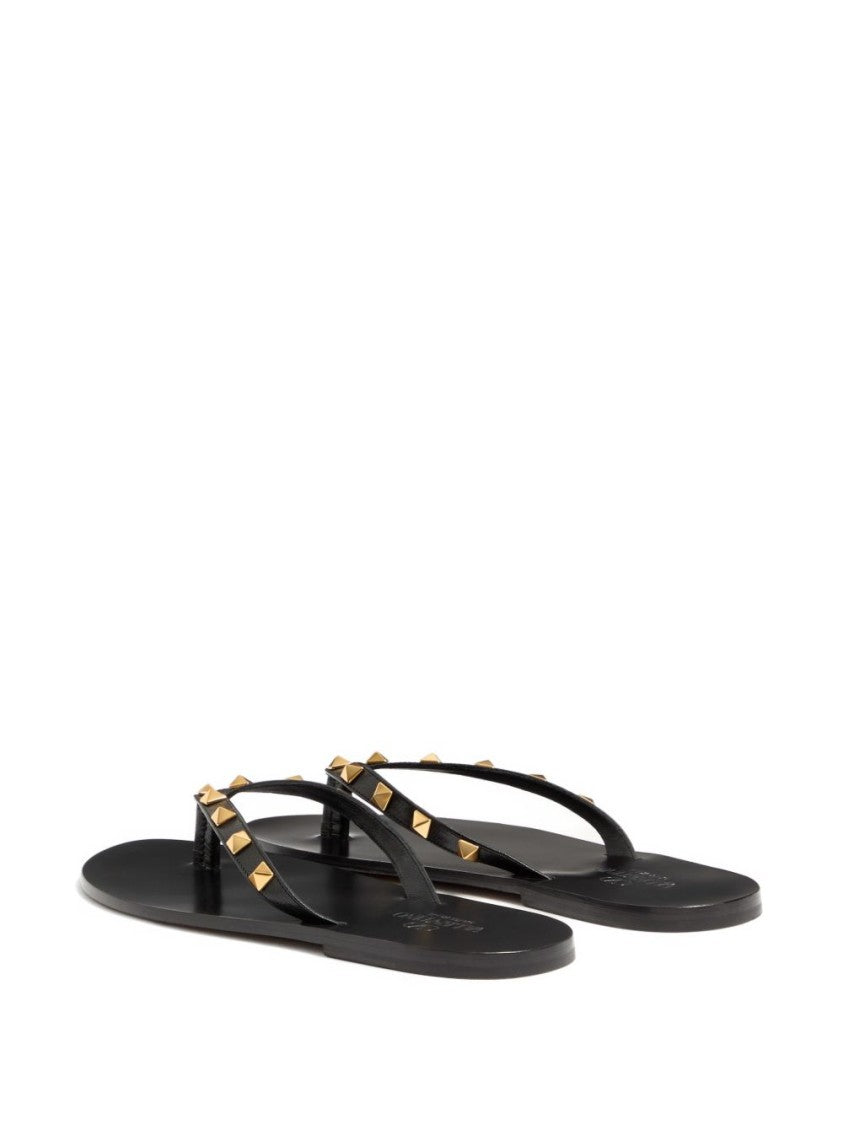 Valentino Garavani Gold Rockstud Goatskin Flip-Flops Sandals