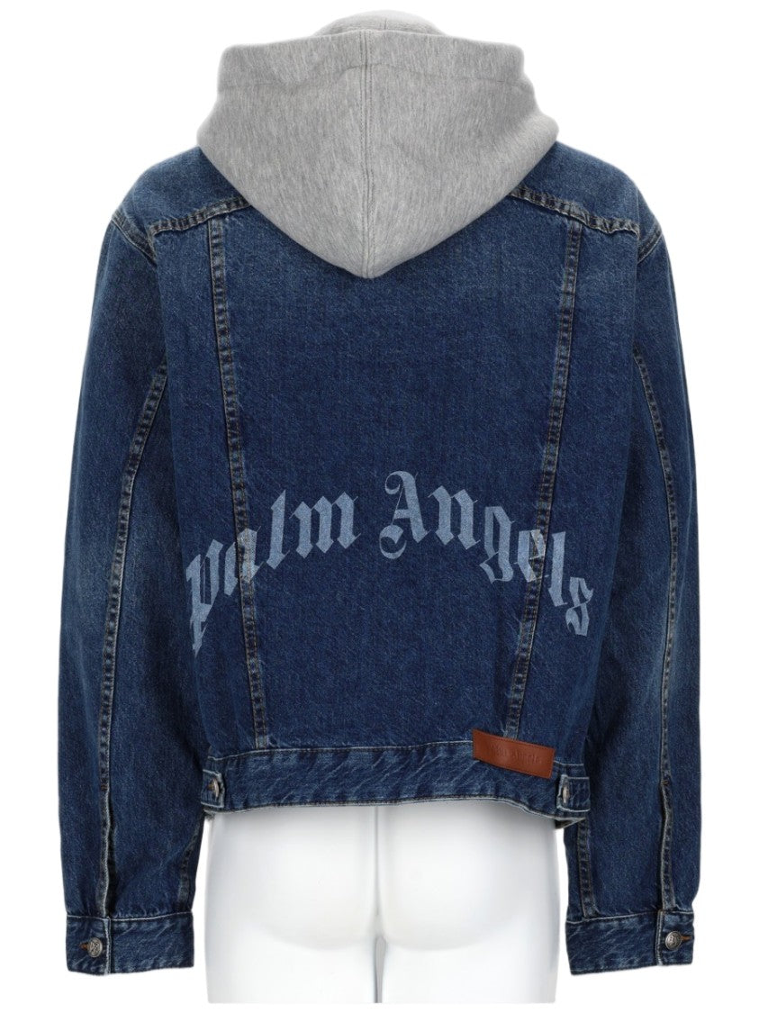 Palm Angels Medium Blue Hooded Layered Denim Jacket