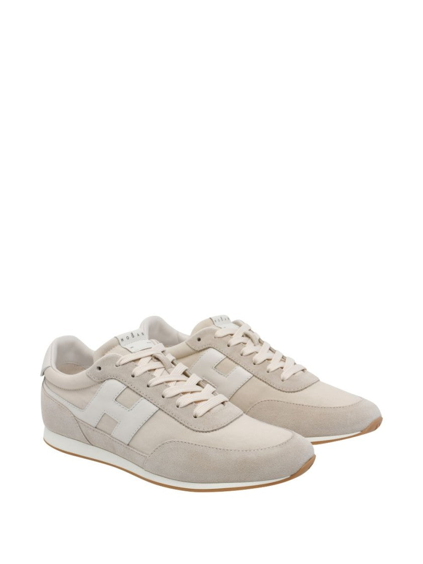 Hogan Beige Silk And Nylon Sneakers