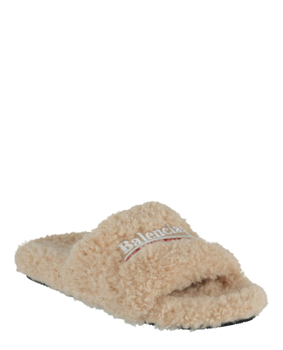 Balenciaga Political Campaign Faux-Shearling Slides