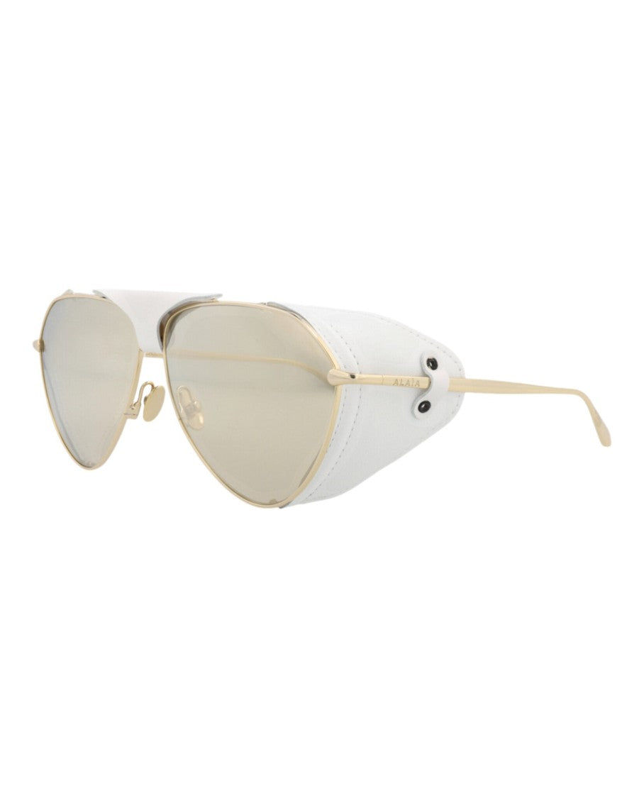 Alaïa Aviator-Frame Metal Sunglasses With Gold Finish And Leather Trim