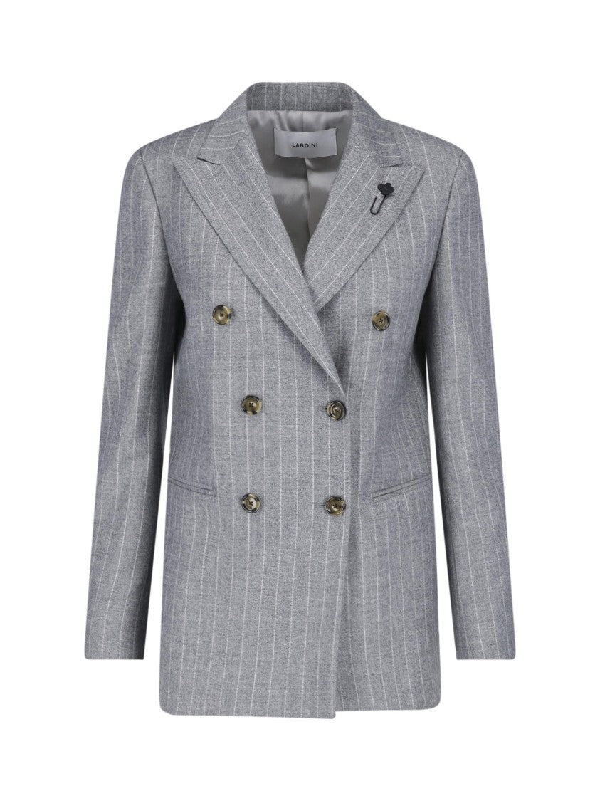 Lardini Grey Double-Breasted Pinstripe Virgin Wool Blazer
