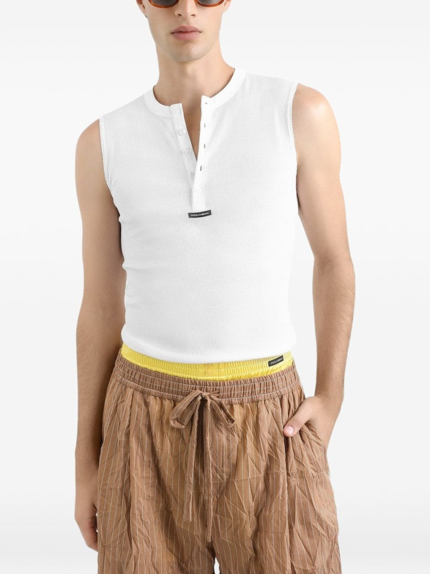 Dolce & Gabbana White Ribbed Knit Logo Tank Top