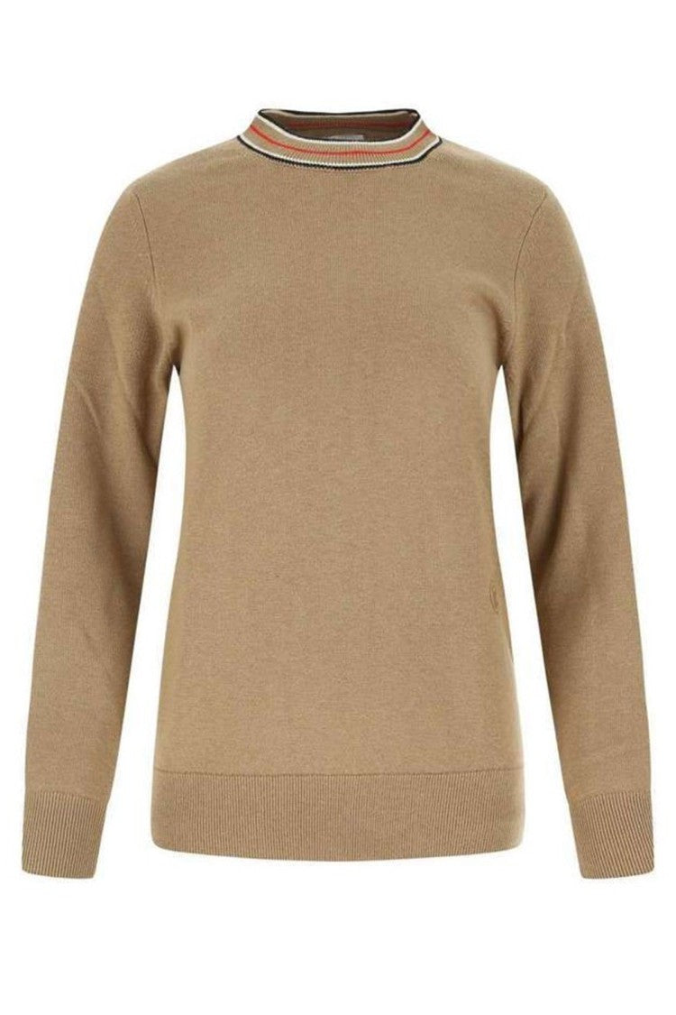 Burberry Camel Striped Collar Cashmere Sweater