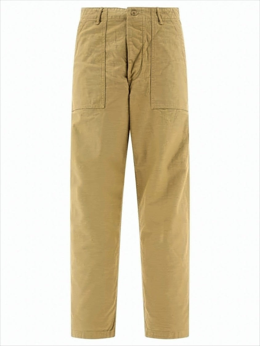 Orslow Relaxed Fit Brown Straight Pants With Utility Pockets