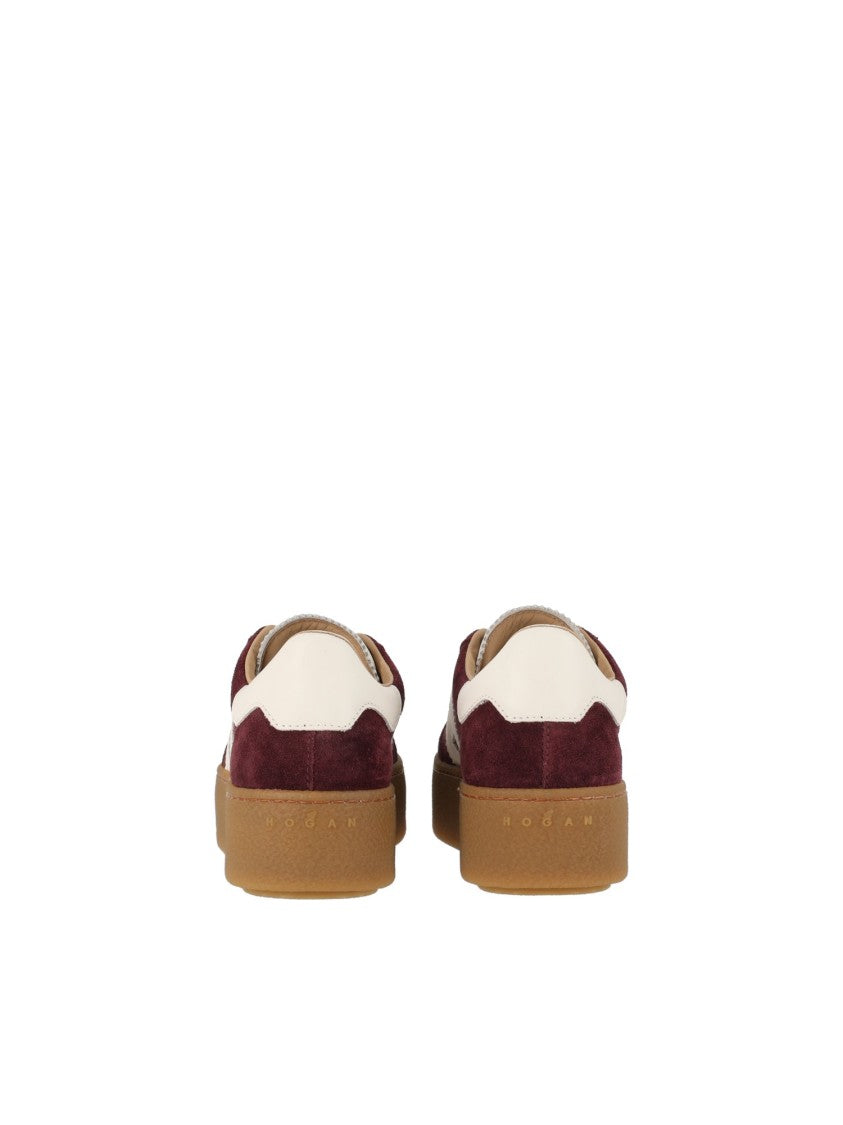 Hogan Burgundy Suede H698 Low-Top Sneakers