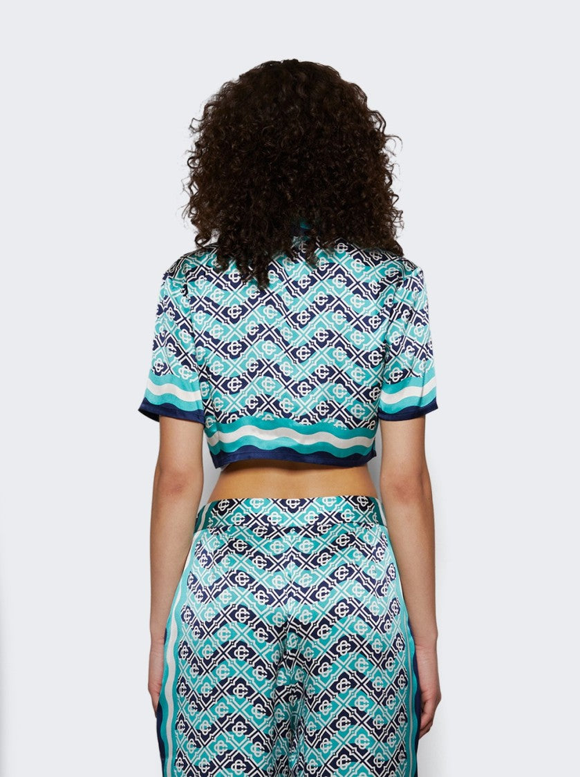 Casablanca Monogram Cropped Shirt Turquoise