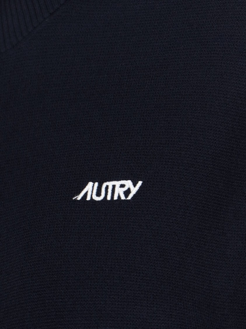 Autry Navy Viscose Blend Zip Sweatshirt