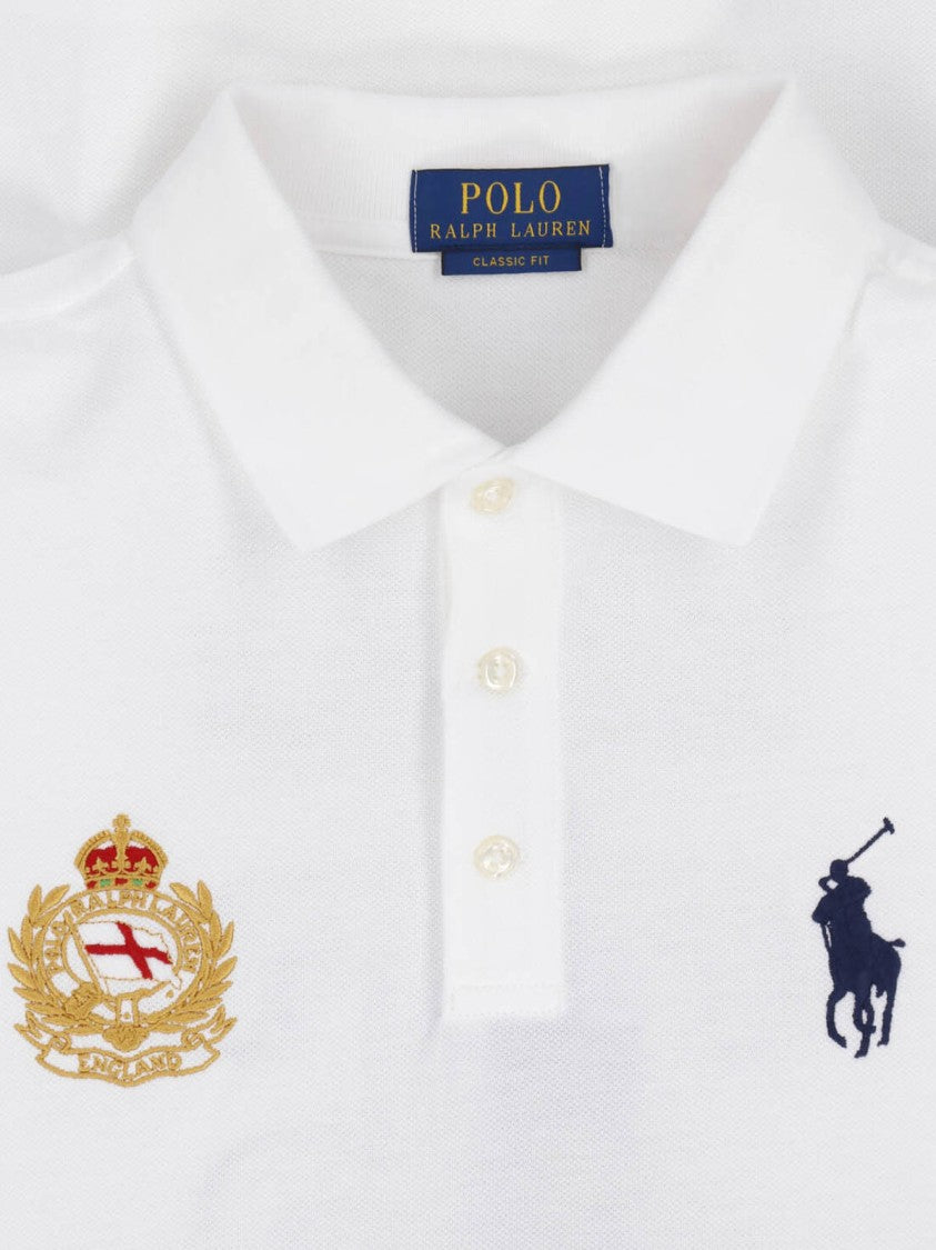 Polo Ralph Lauren Classic White Polo Shirt With Navy Text And Embroidered Crest