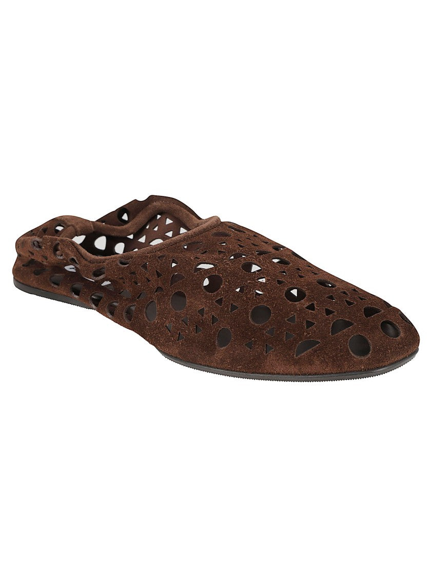 Alaïa Pointed Toe Cut-Out Brown Lamb Leather Sandals