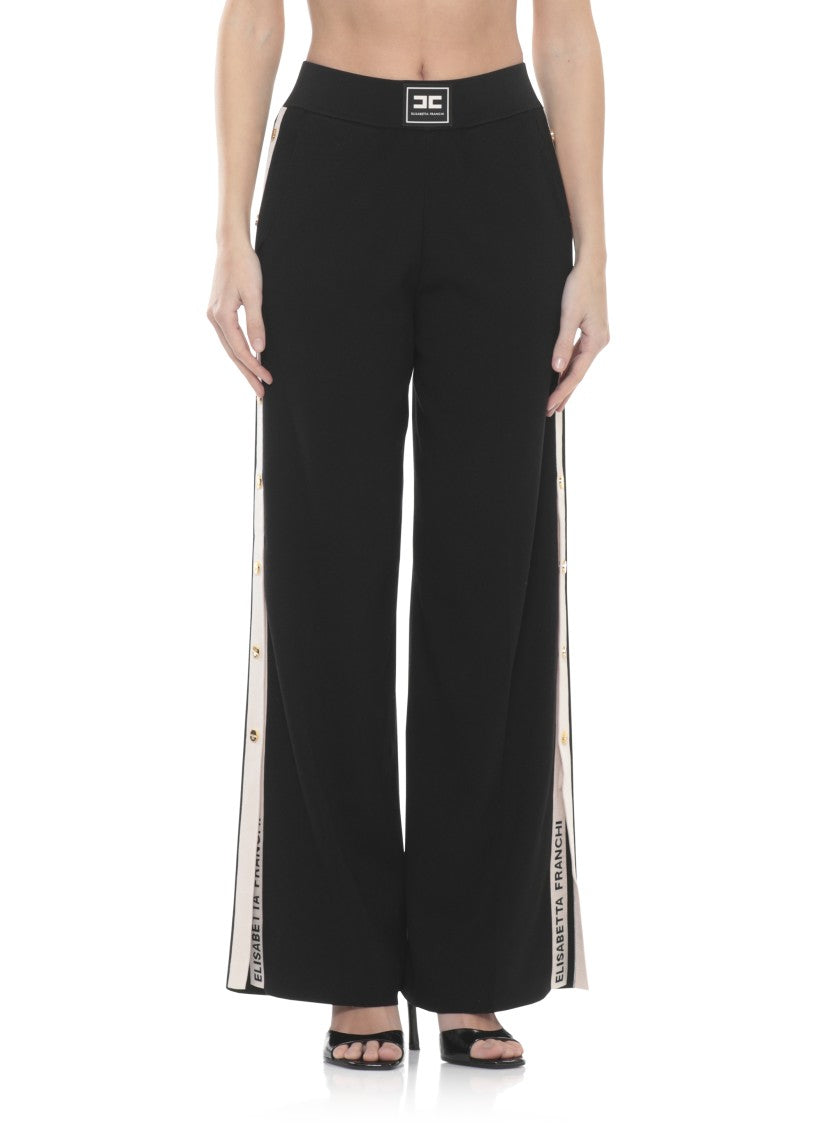 Elisabetta Franchi Black Elastic Waist Side Vent Pants