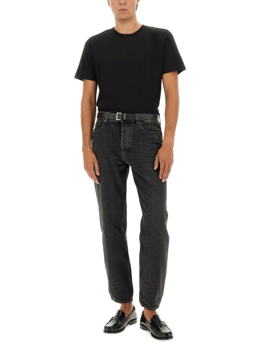 Saint Laurent Relaxed Fit Black Crew Neck Cassandre T-Shirt