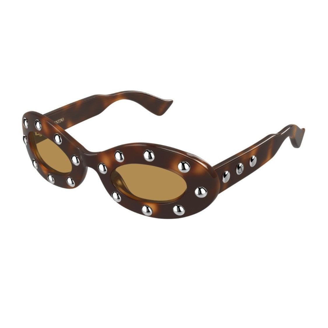 Valentino Havana Linea V Logo Recycled Acetate Ovale Sunglasses