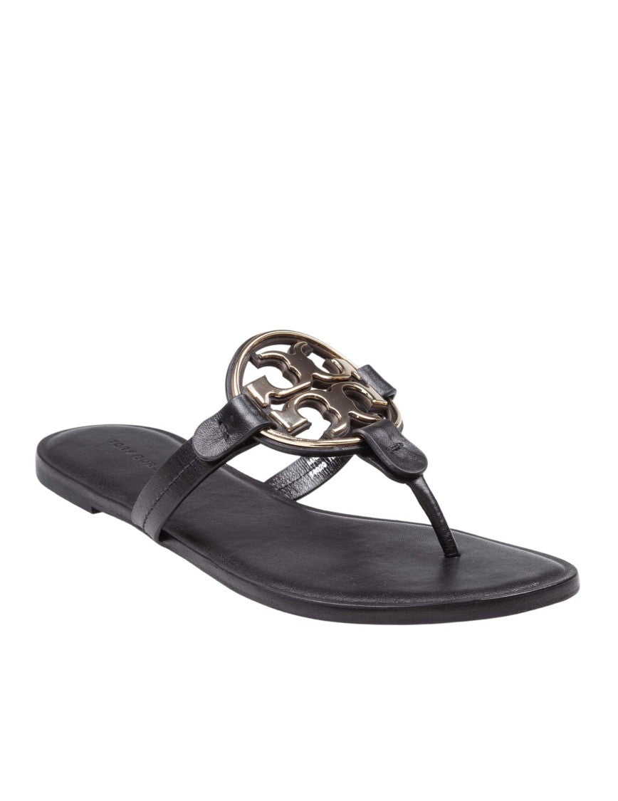 Tory Burch Metal Miller Leather Flip-Flops, Black