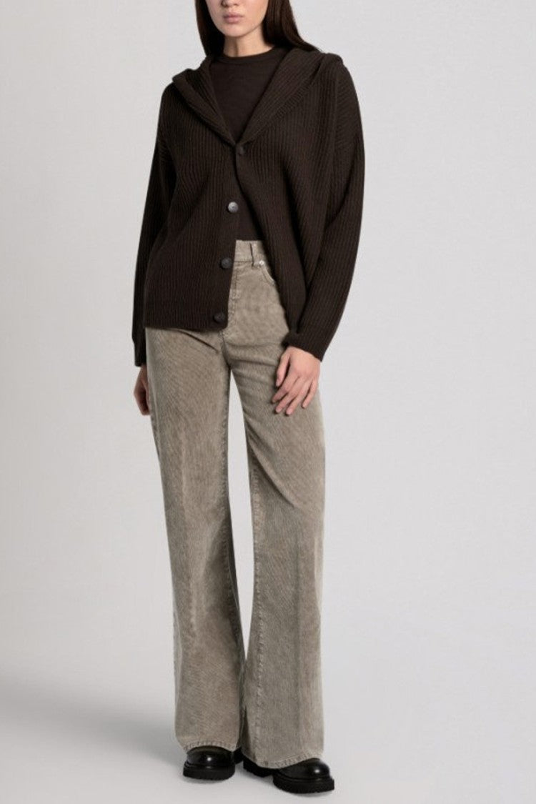 Dondup Dark Brown Chunky Ribbed Hooded Wool Cardigan