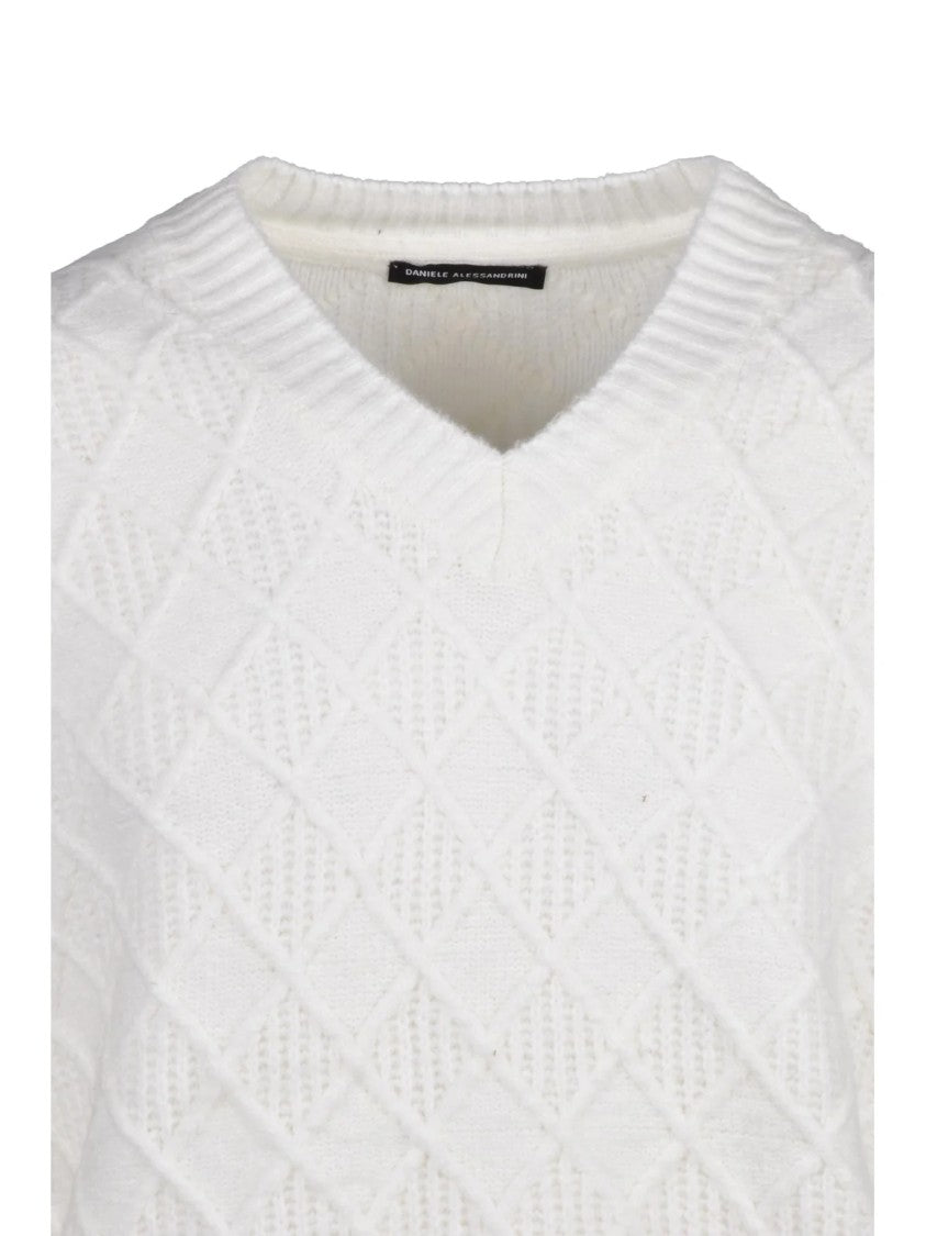 Daniele Alessandrini Textured V-Neck Sweater With Ribbed Cuffs And Warmth