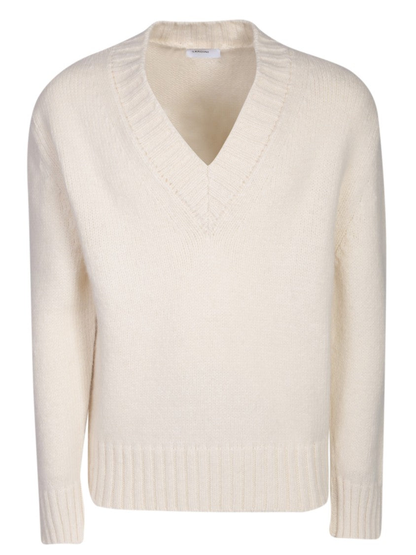 Lardini White V-Neck Long Sleeves Sweater