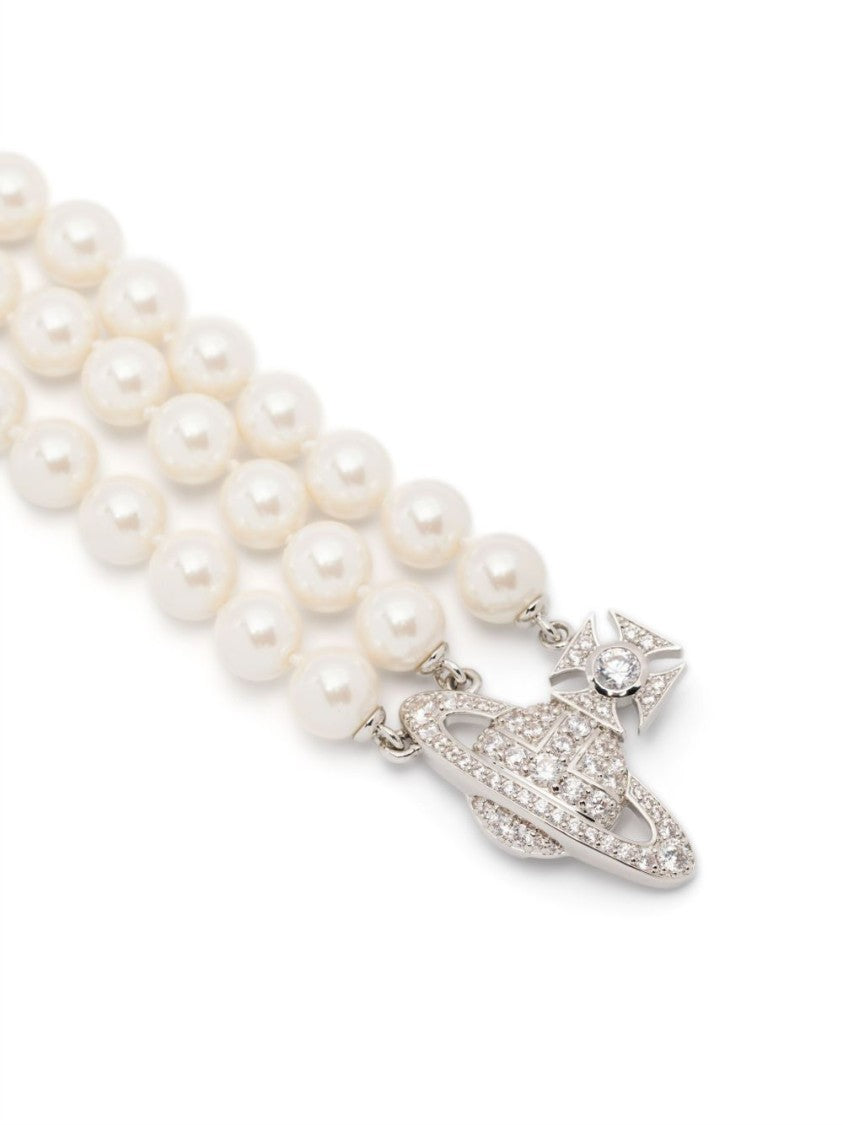 Vivienne Westwood Silver-Tone Faux Pearl Orb Plaque Bracelet
