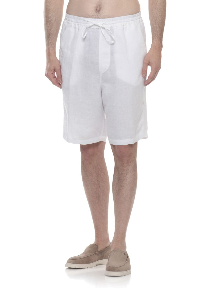 120% Lino White Drawstring Waist Linen Shorts