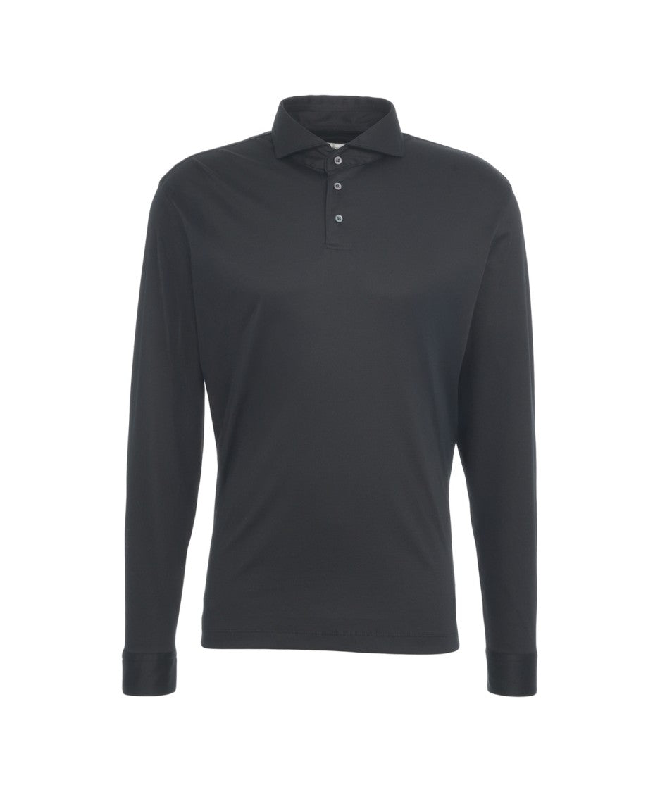 Guglieminotti Long-Sleeve Polo Shirt With Traditional Collar And Ribbed Cuffs