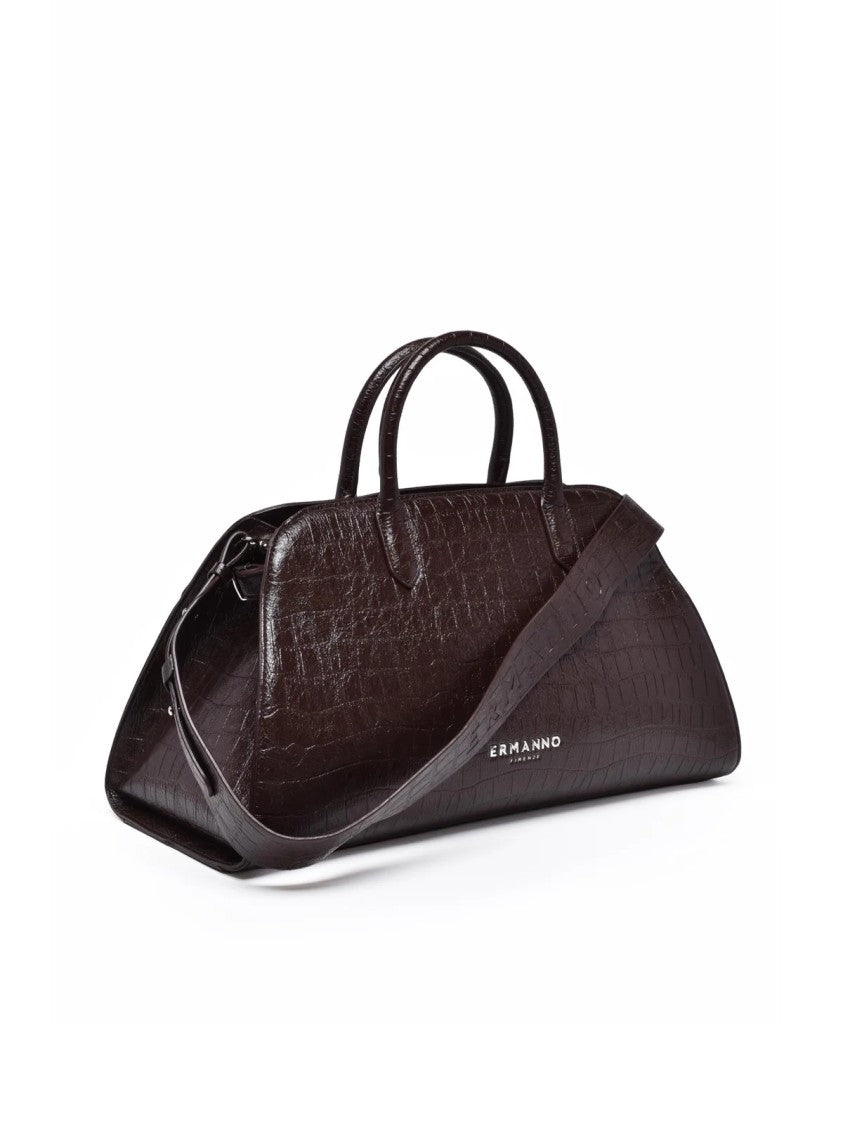 Ermanno Firenze Brown Polyurethane Crocodile Handbag