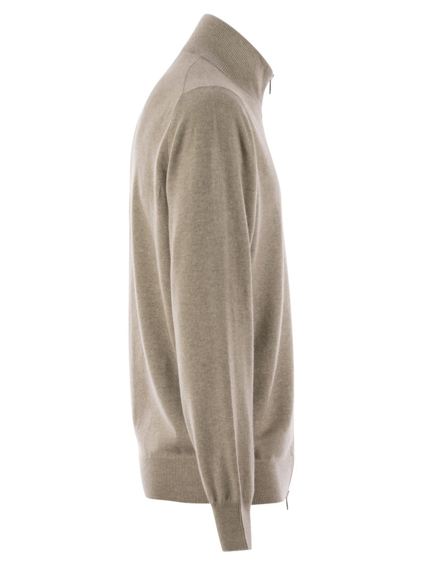 Brunello Cucinelli High-Necked Cashmere Cardigan With Zip