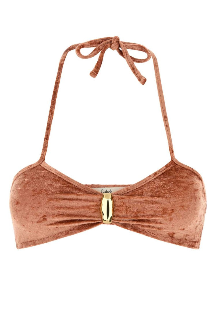 Chloé Peach Stretch Velvet Bikini Top