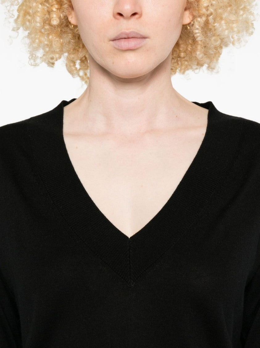 Alpha Studio Black V-Neck Sweater In Silk-Cashmere Blend