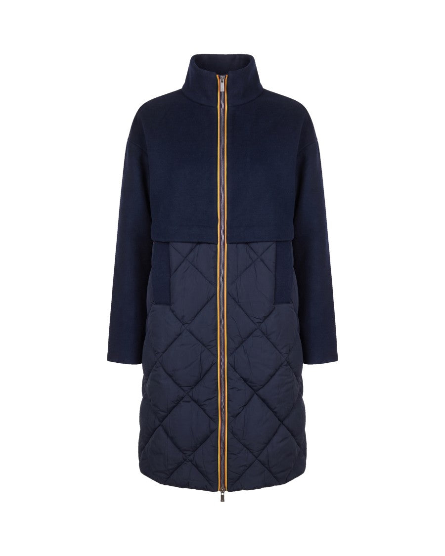 K-Way Three-Quarter Length Wool-Nylon Dual-Fabric Coat