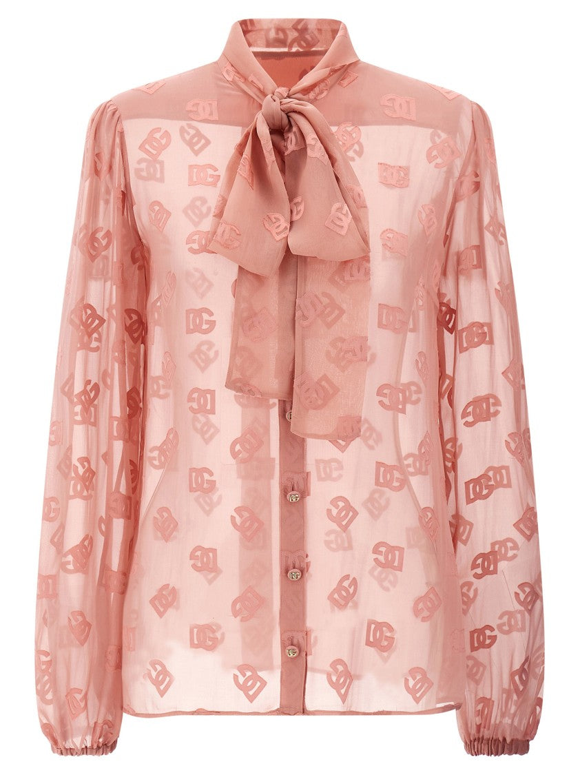 Dolce & Gabbana Devore Silk Satin Shirt With Lavallière Collar