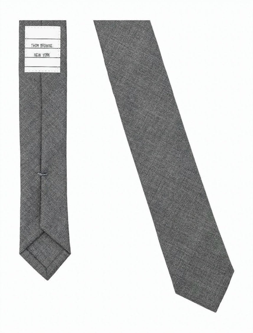 Thom Browne Textured Grey Wool Tie With Striped Accent
