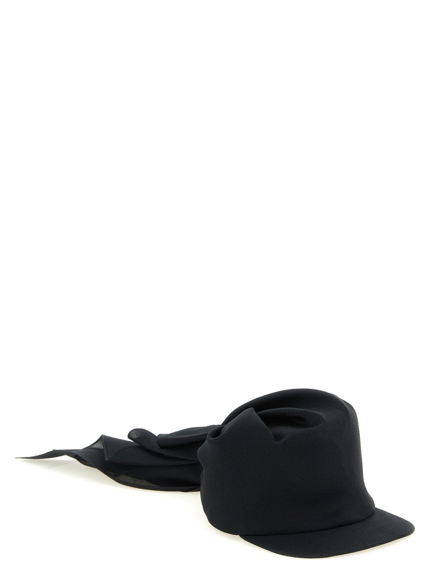 Balenciaga Sculptural Black Silk Cap With Structured Visor