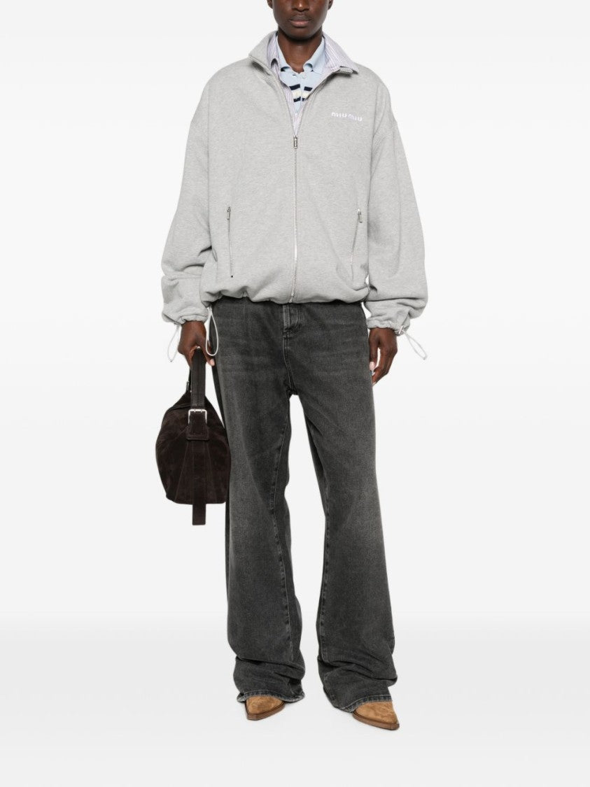 Miu Miu Light Grey Zip-Up High-Collar Sweatshirt
