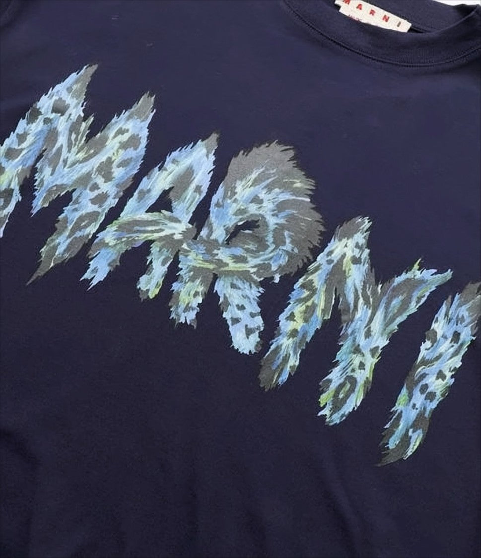 Marni Textured Graphic Logo Long-Sleeve Top In Deep Navy