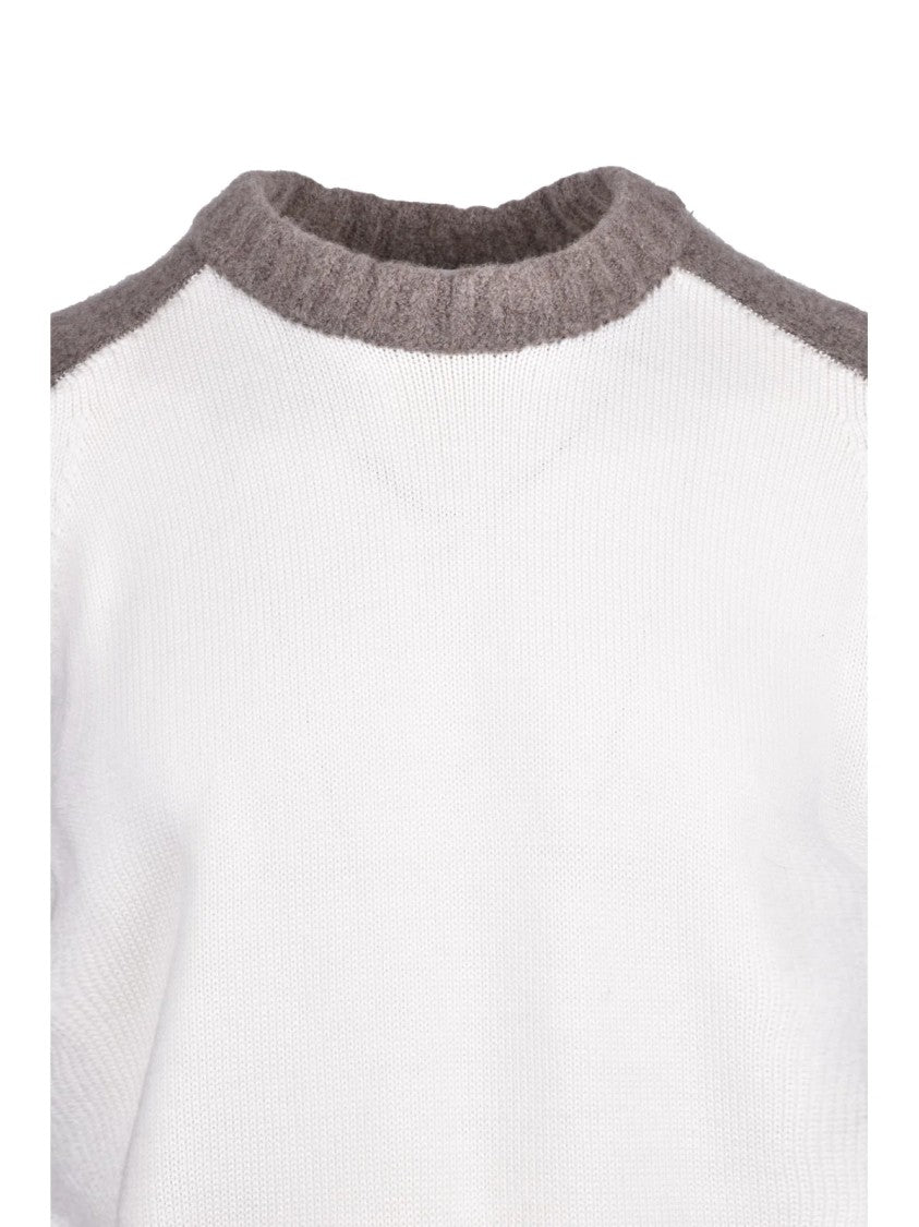 Kangra Two-Tone Wool Crewneck Sweater With Raglan Sleeves