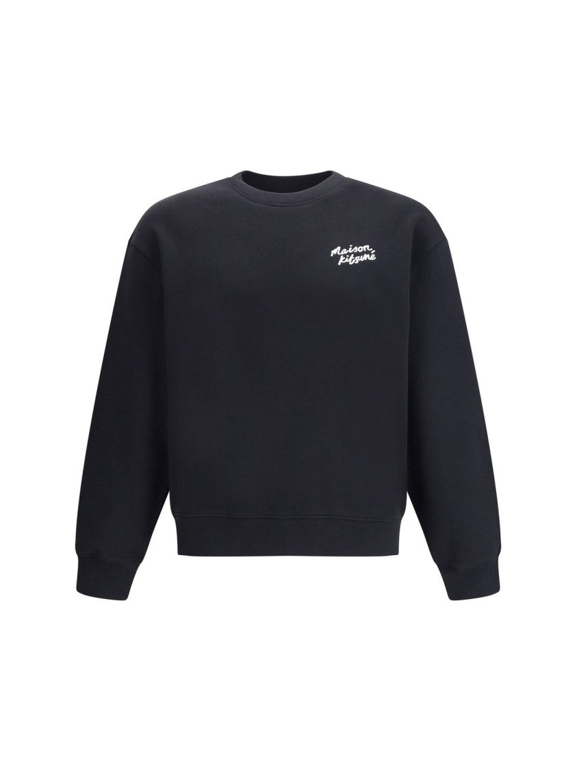 Maison Kitsuné Handwritten Logo Black Cotton Sweatshirt