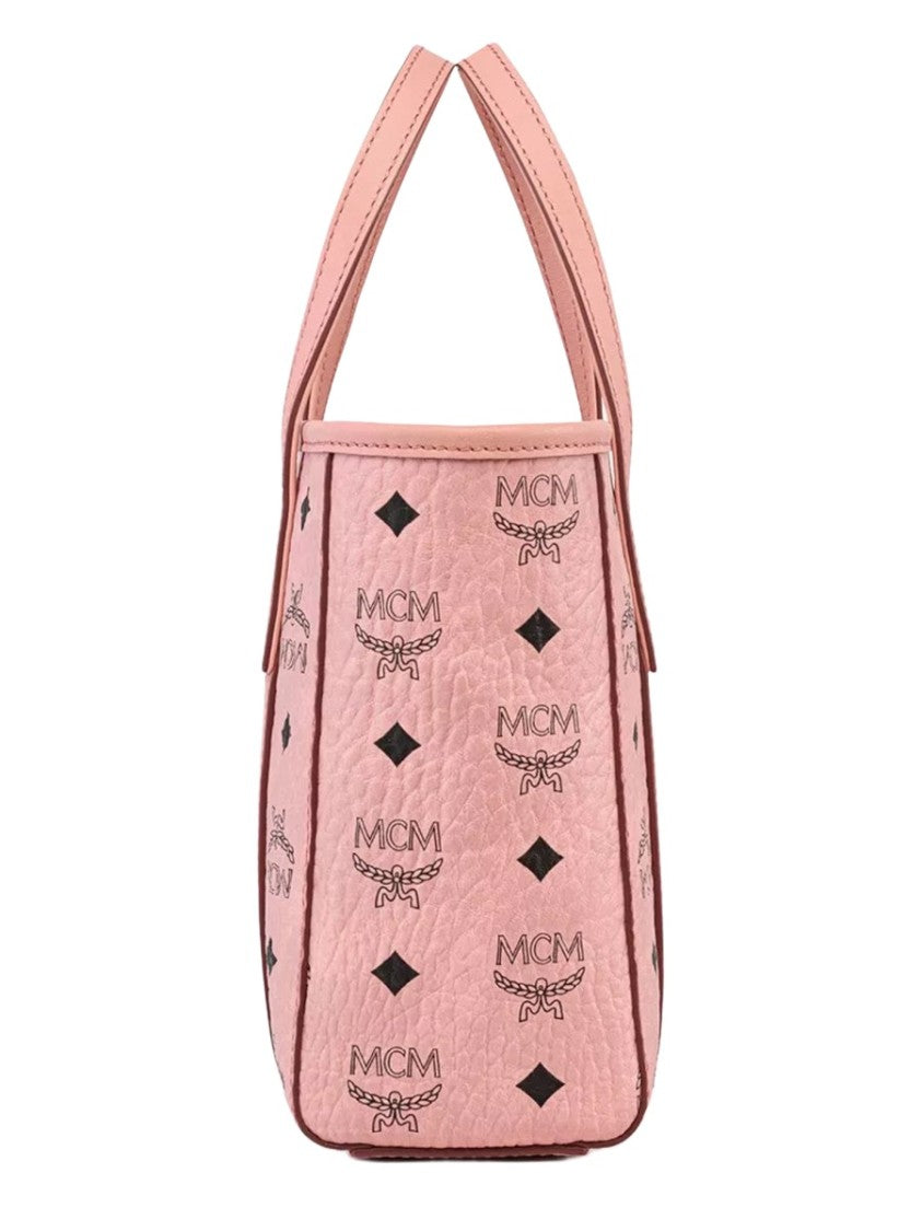 Mcm Pink Textured Logo Tote Bag