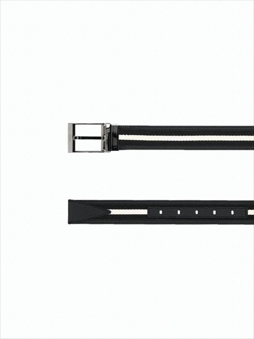 Bally Sleek Black Leather Belt With Textured Stripes