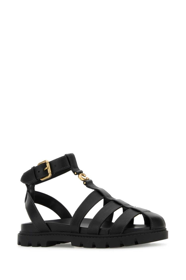 Coach New York Black Leather Fisherman Sandals