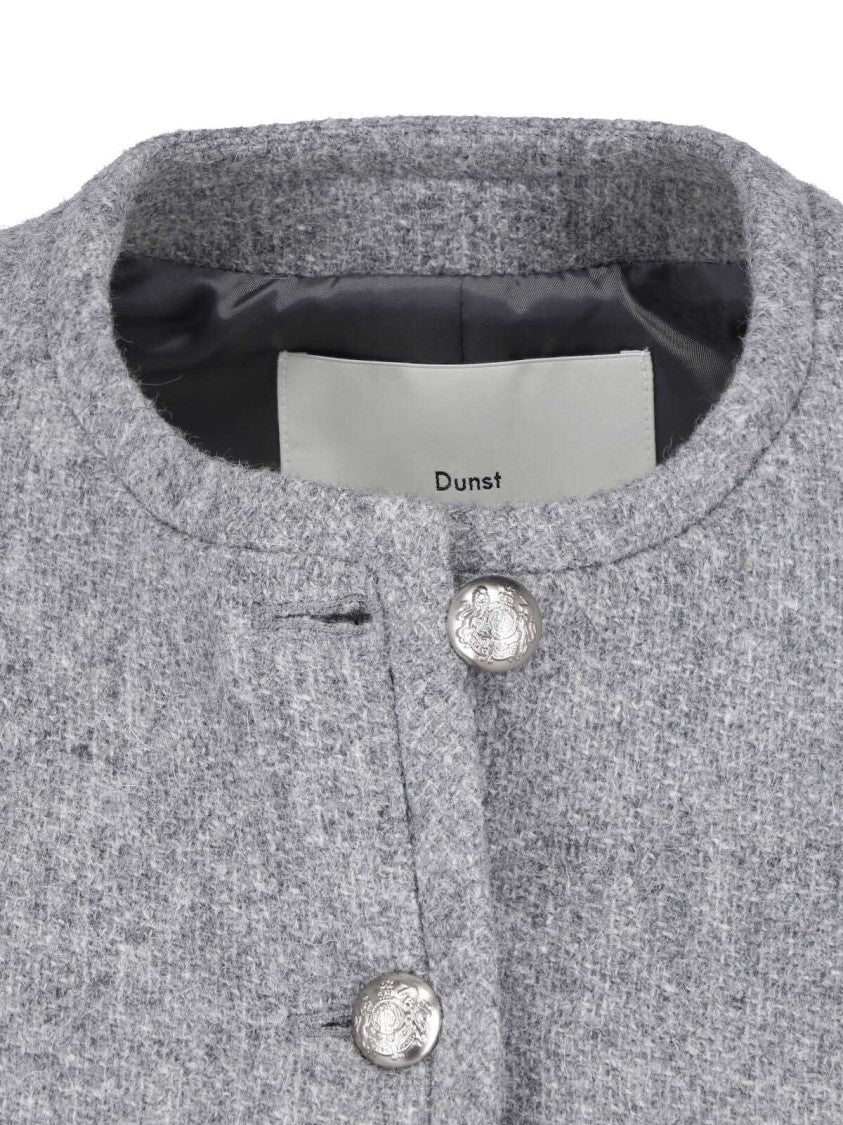 Dunst Grey Cropped Ornamental-Button Wool Jacket