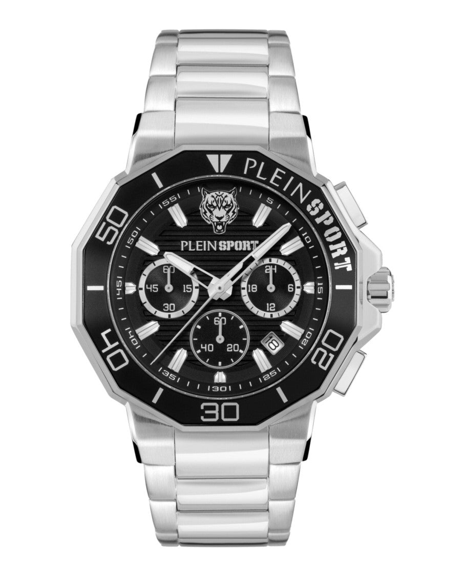 Plein Sport Titan Chronograph Watch With Black Guilloche Dial