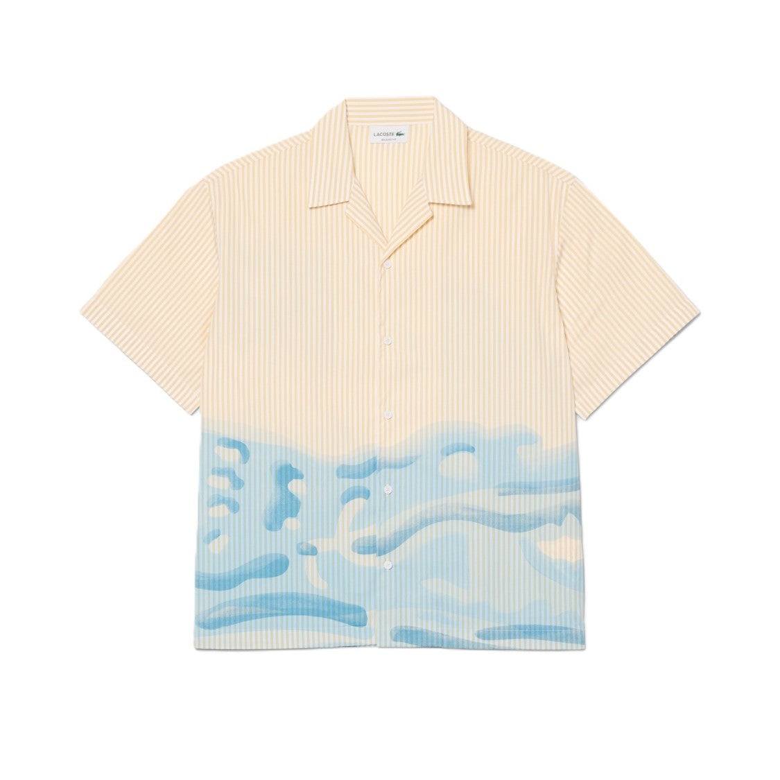 Lacoste Short-Sleeve Camp Collar Shirt With Abstract Waves