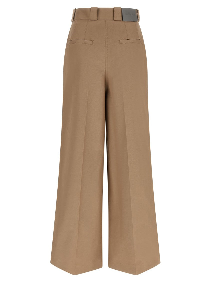 Balenciaga High-Waisted Cotton Twill Trousers With Flared Leg And Pleated Detail