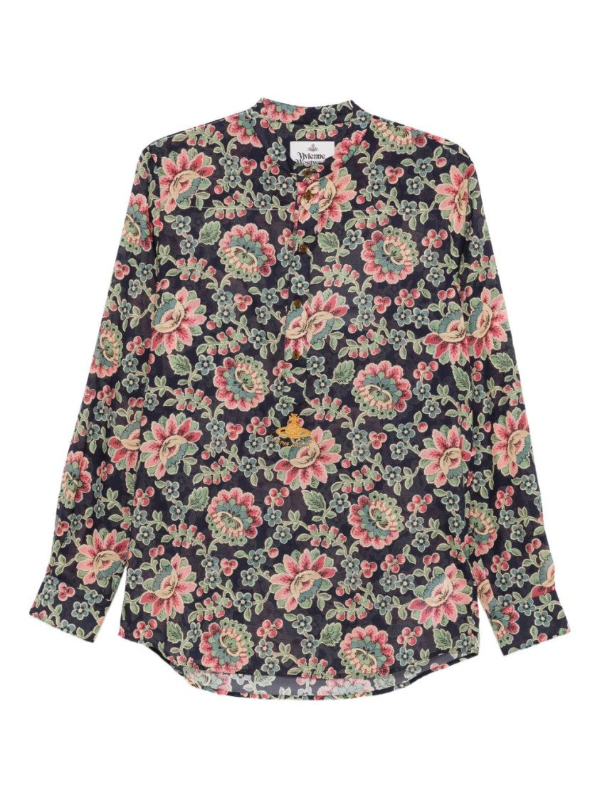 Vivienne Westwood Blue Floral Print Mock Neck Shirt