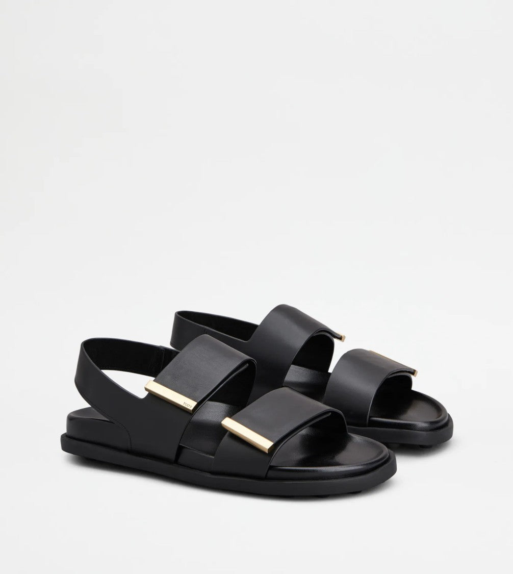 Tod's Black Sandals With Gold-Tone Accents